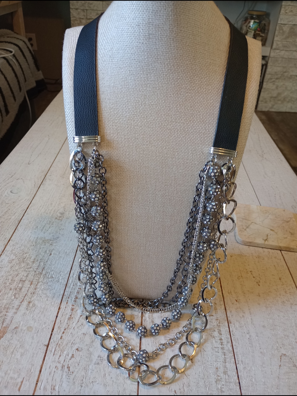Vintage Zi-Multi-Chain Silver and Black Necklace